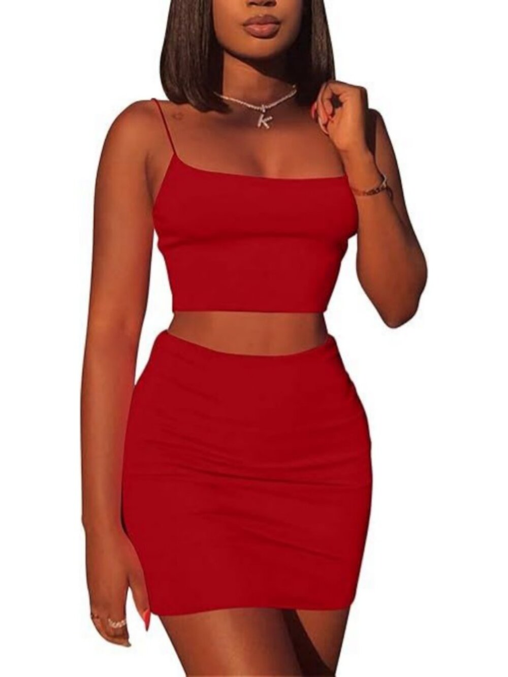 Women Two Piece Bodycon Mini Skirt Set Sleeveless Tank Top